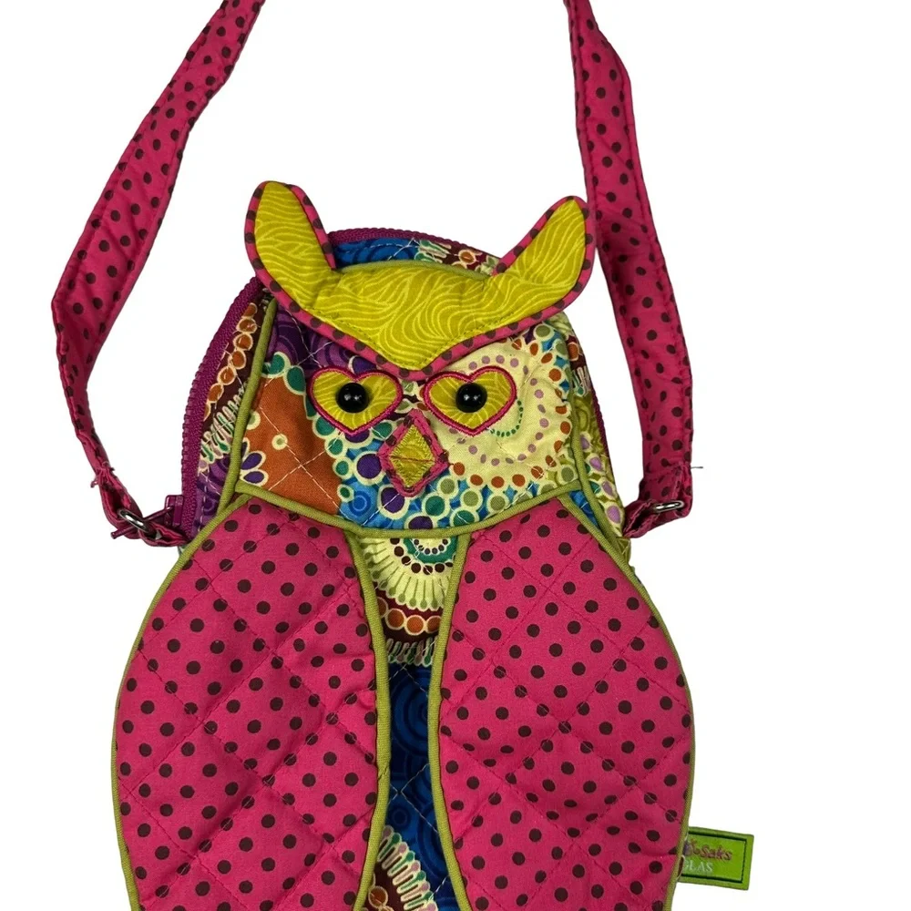 Pet Saks By Douglas Owl Patchwork Quilted Kitschy Colorful Animal Kids Purse
